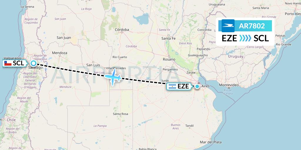AR7802 Aerolineas Argentinas Flight Map: Buenos Aires to Santiago