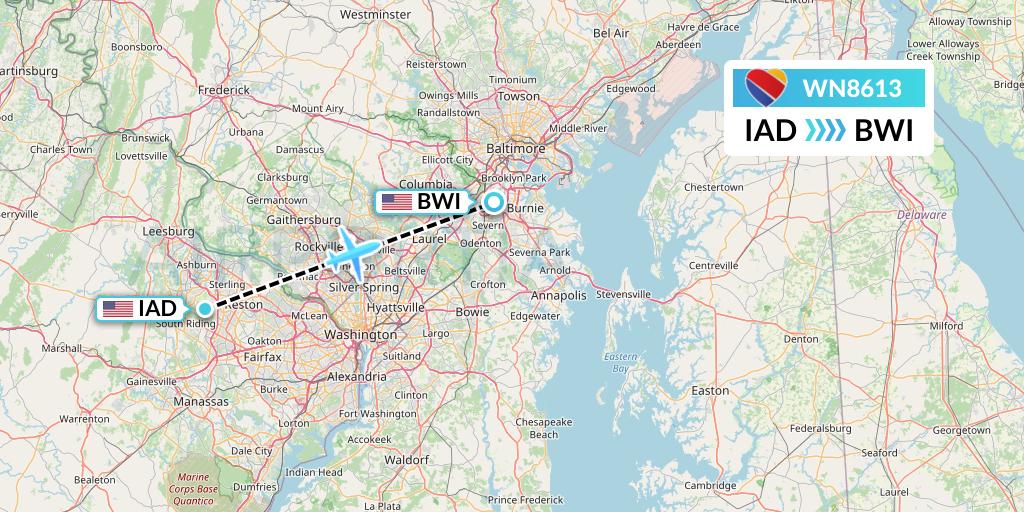 WN8613 Southwest Airlines Flight Map: Washington to Baltimore
