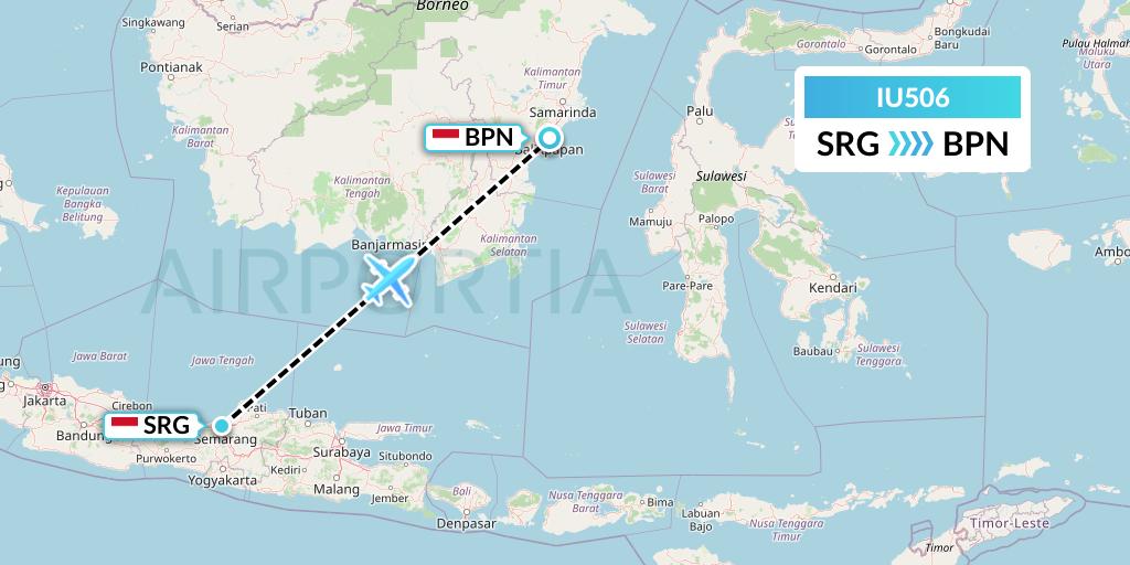 IU506 Pt. Super Air Jet Flight Map: Semarang to Balikpapan