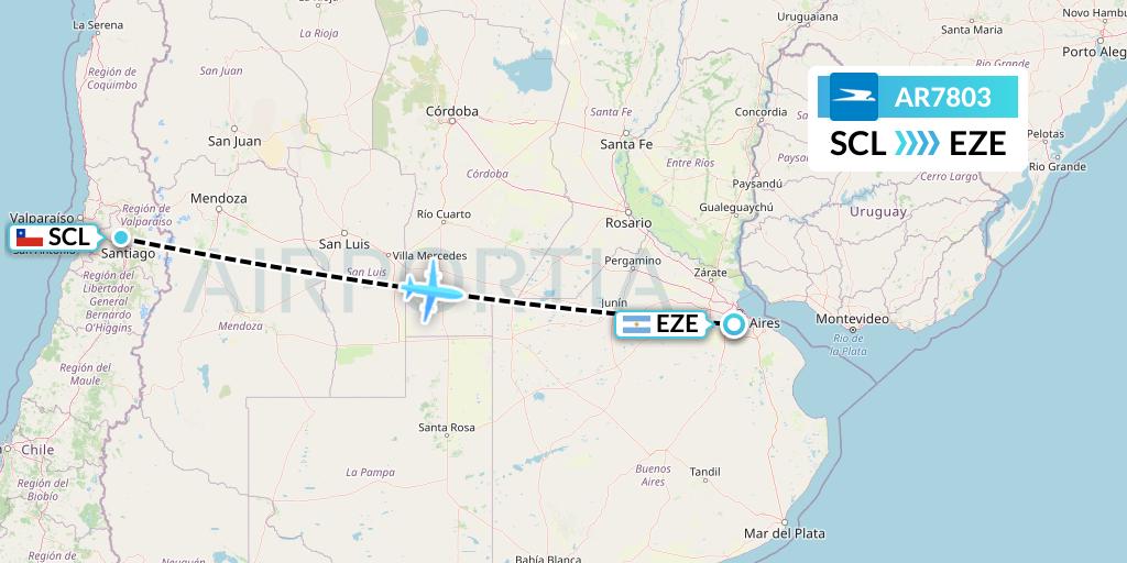 AR7803 Aerolineas Argentinas Flight Map: Santiago to Buenos Aires