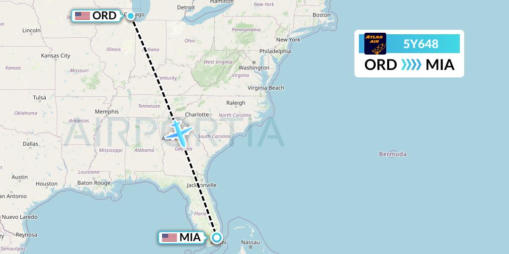 5Y648 Atlas Air Flight Map: Chicago to Miami