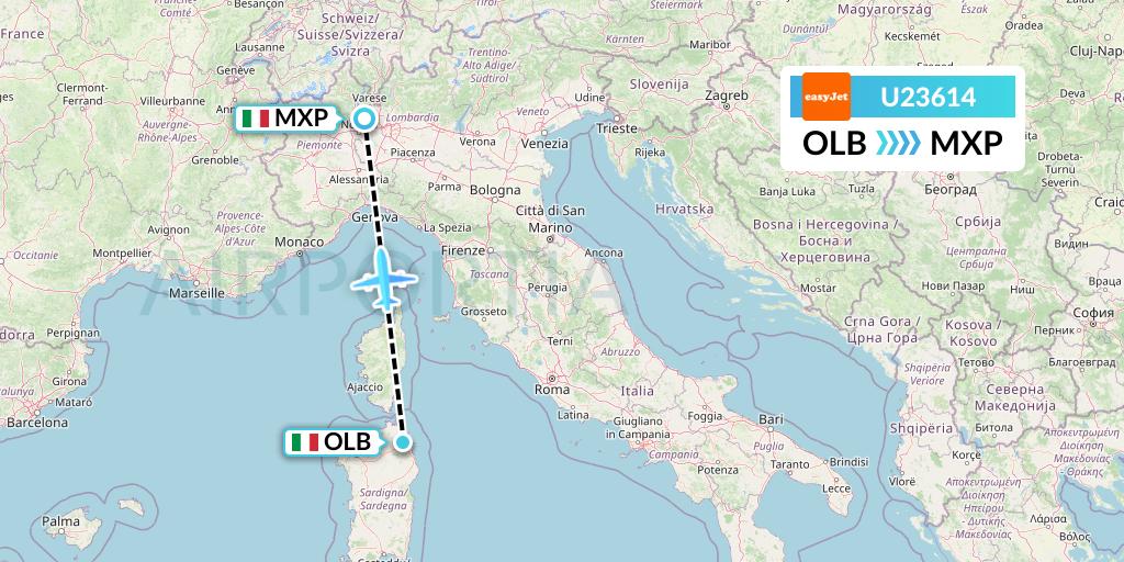 U23614 EasyJet Flight Map: Olbia to Milan