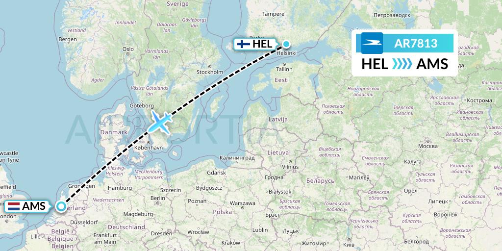 AR7813 Aerolineas Argentinas Flight Map: Helsinki to Amsterdam