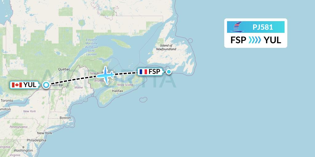 PJ581 Air Saint-Pierre Flight Map: Saint-Pierre to Montreal