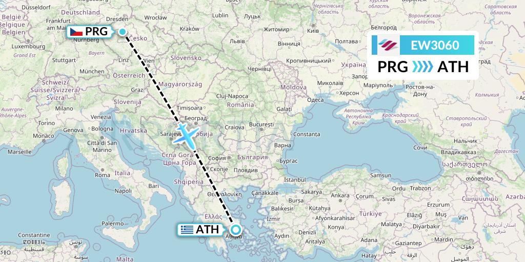 EW3060 Eurowings Flight Map: Prague to Athens
