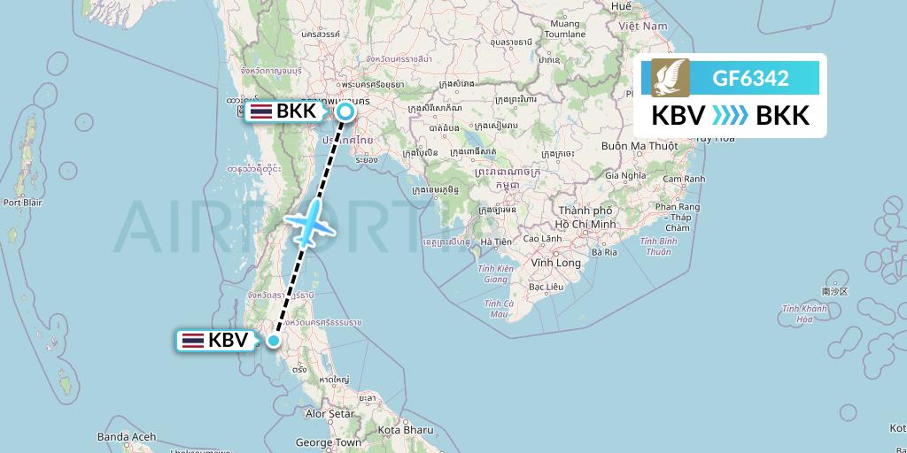 GF6342 Gulf Air Flight Map: Krabi to Bangkok