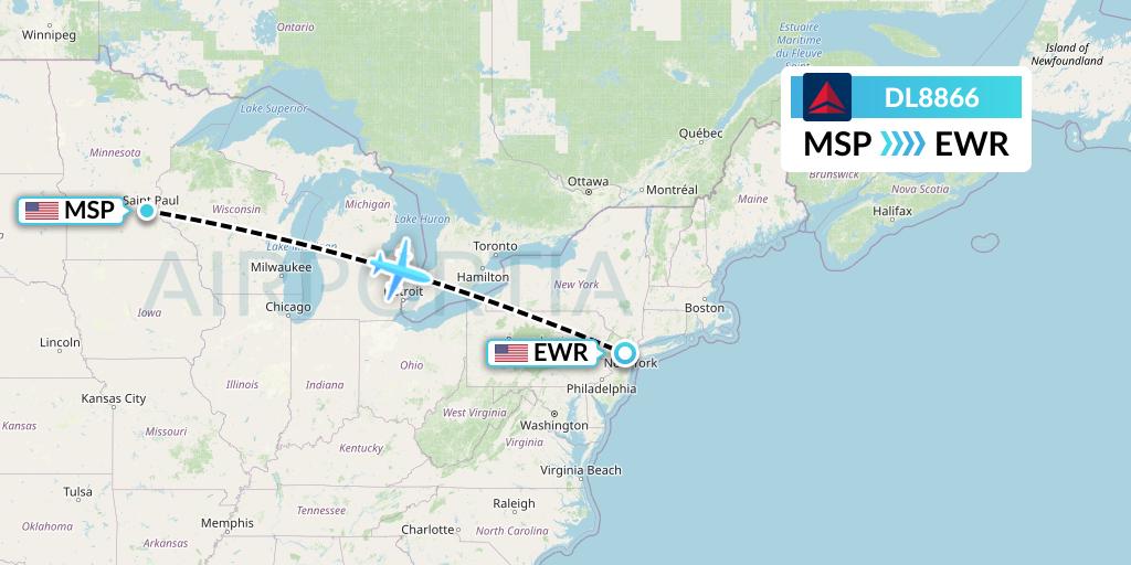 DL8866 Delta Air Lines Flight Map: Minneapolis to New York
