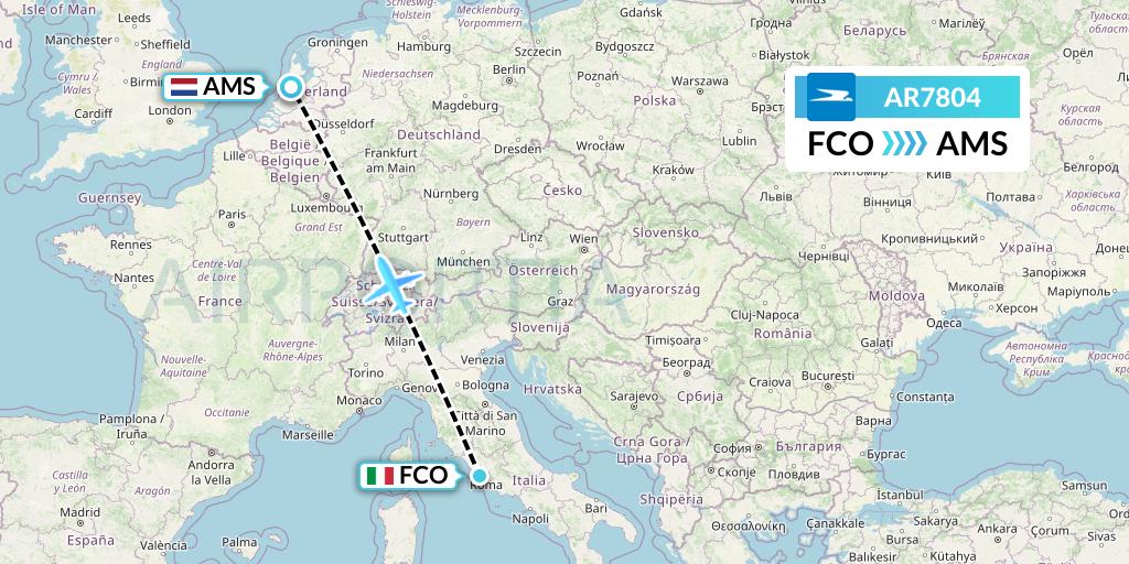 AR7804 Aerolineas Argentinas Flight Map: Rome to Amsterdam