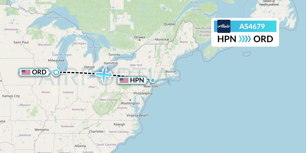 AS4679 Alaska Airlines Flight Map: White Plains to Chicago