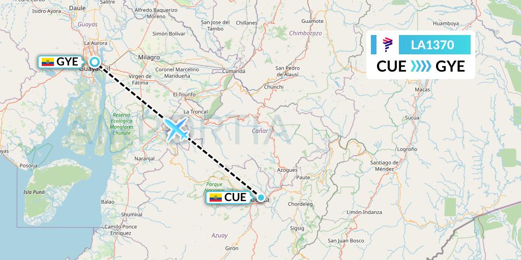 LA1370 LAN Airlines Flight Map: Cuenca to Guayaquil