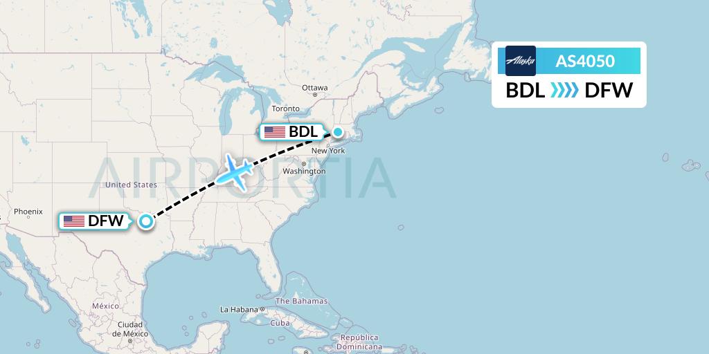 AS4050 Alaska Airlines Flight Map: Windsor Locks to Dallas