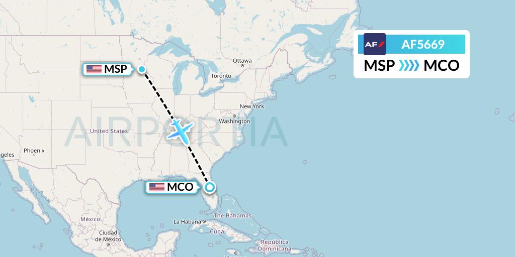 AF5669 Air France Flight Map: Minneapolis to Orlando