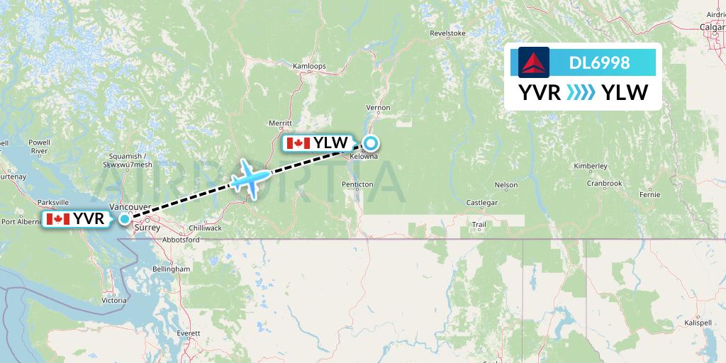 DL6998 Delta Air Lines Flight Map: Vancouver to Kelowna