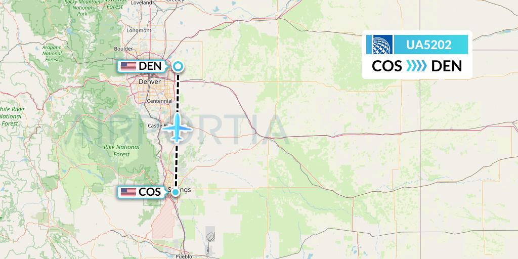 UA5202 United Airlines Flight Map: Colorado Springs to Denver