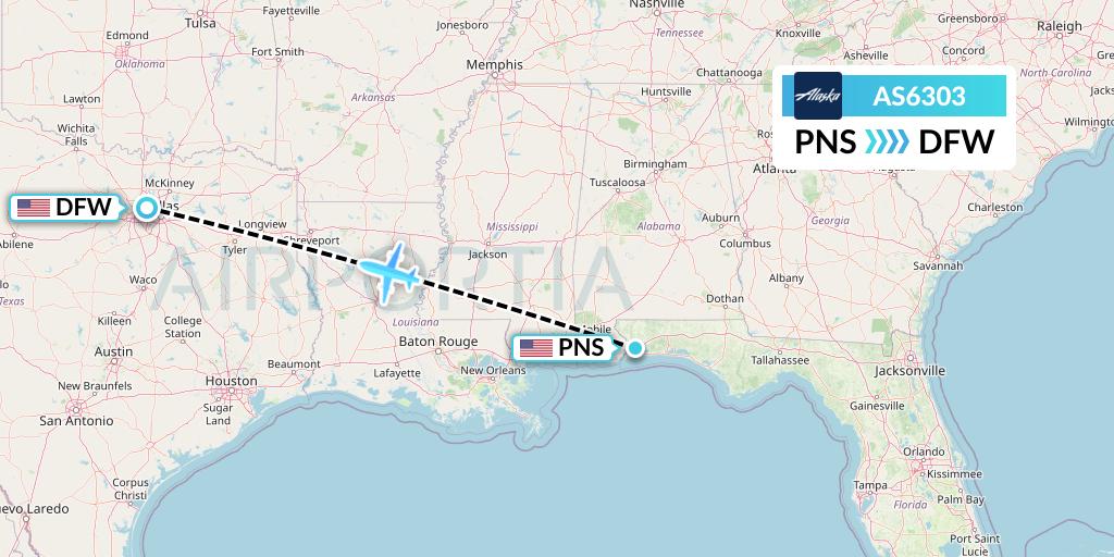 AS6303 Alaska Airlines Flight Map: Pensacola to Dallas