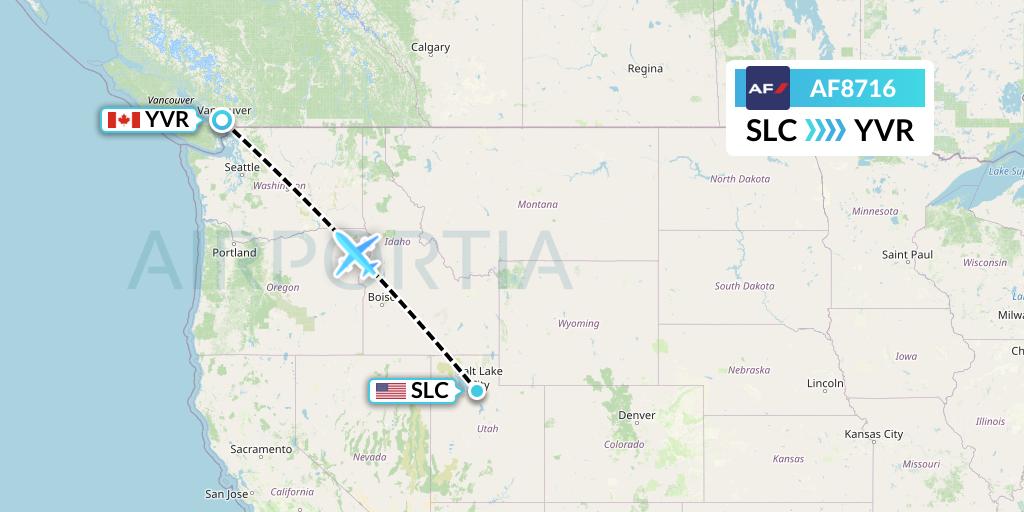 AF8716 Air France Flight Map: Salt Lake City to Vancouver