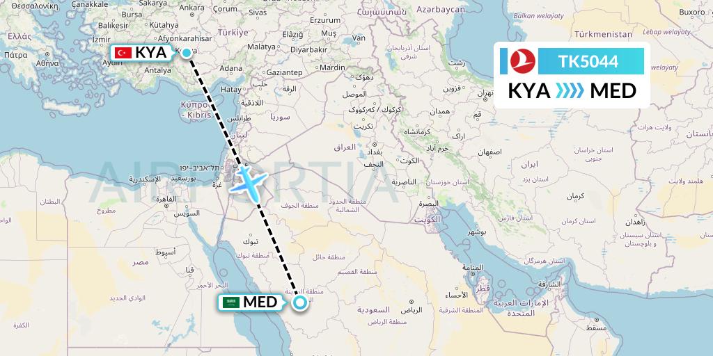TK5044 Turkish Airlines Flight Map: Konya to Medina