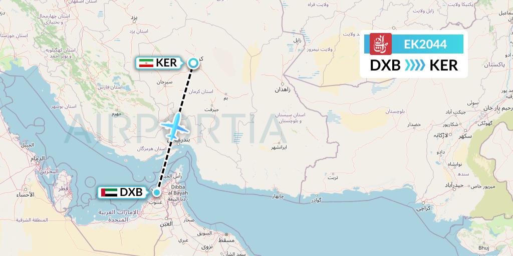 EK2044 Emirates Flight Map: Dubai to Kerman