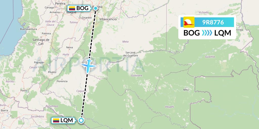 9R8776 Satena Flight Map: Bogota to Puerto Leguizamo