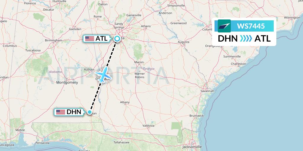 WS7445 WestJet Flight Map: Dothan to Atlanta