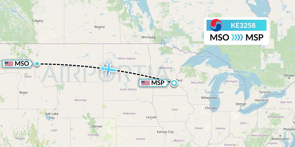 KE3258 Korean Air Flight Map: Missoula to Minneapolis