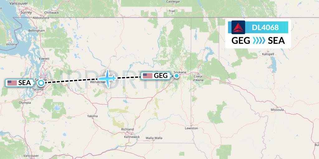 DL4068 Delta Air Lines Flight Map: Spokane to Seattle
