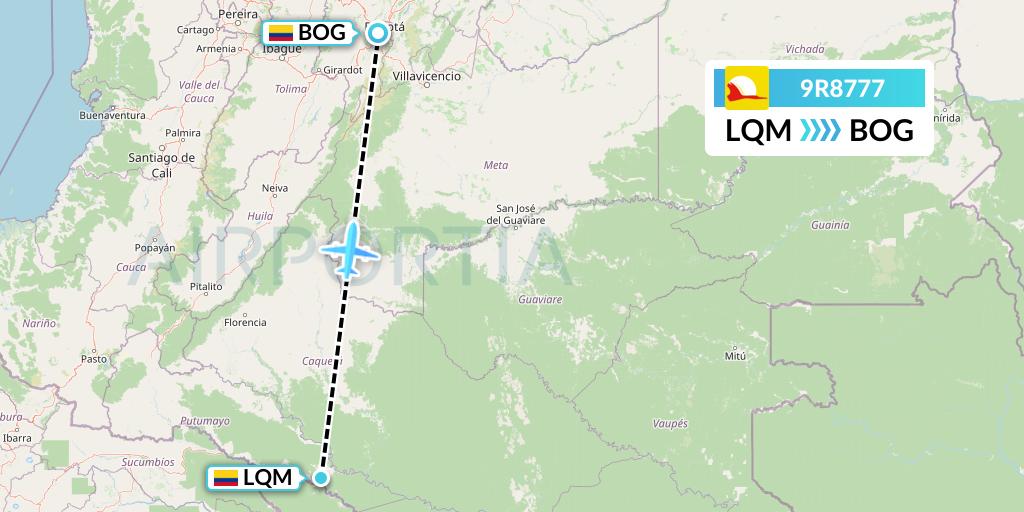 9R8777 Satena Flight Map: Puerto Leguizamo to Bogota