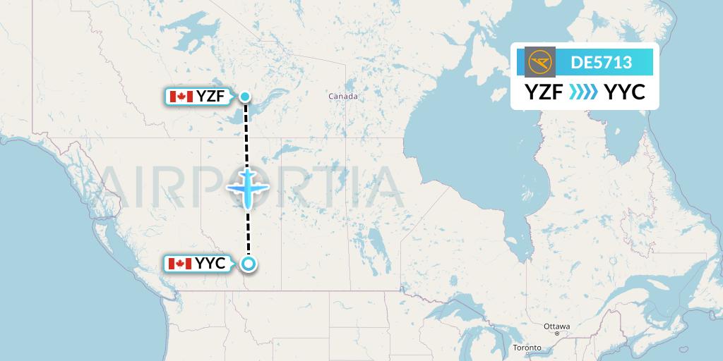 DE5713 Condor Flight Map: Yellowknife to Calgary