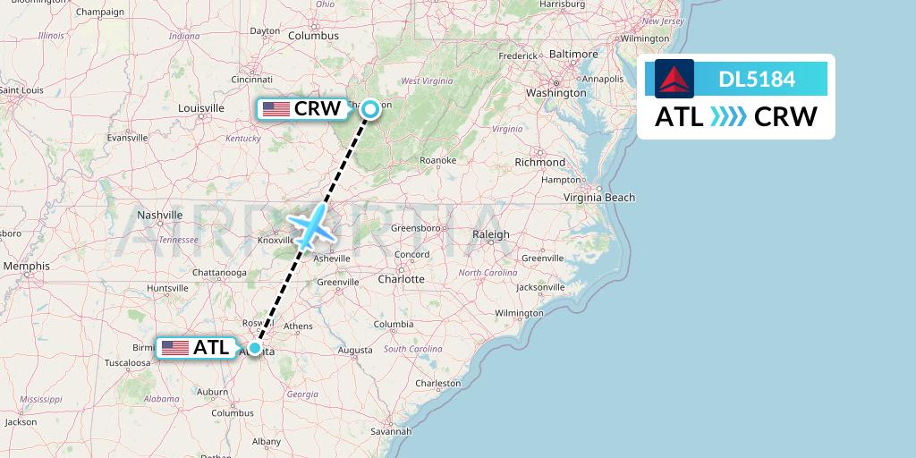 DL5184 Delta Air Lines Flight Map: Atlanta to Charleston