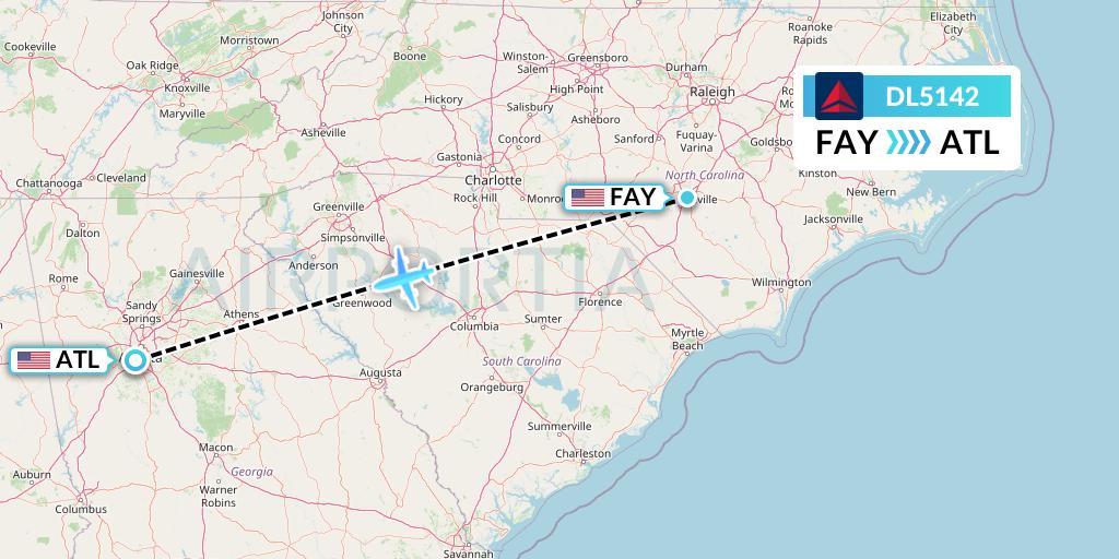 DL5142 Delta Air Lines Flight Map: Fayetteville to Atlanta