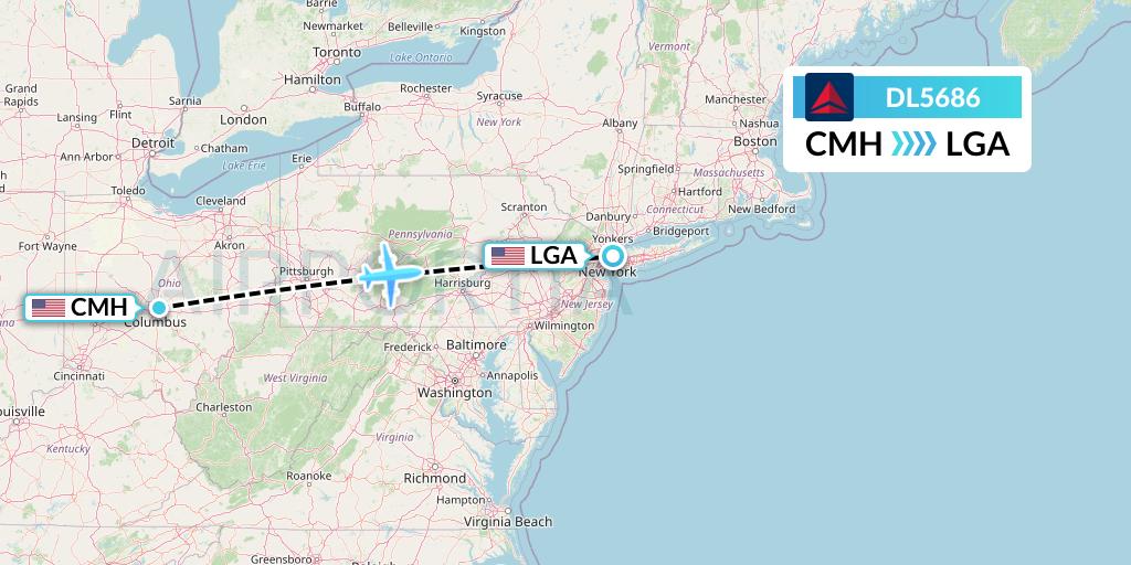 DL5686 Delta Air Lines Flight Map: Columbus to New York