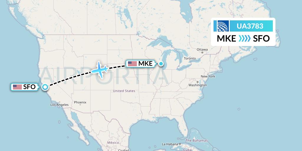 UA3783 United Airlines Flight Map: Milwaukee to San Francisco