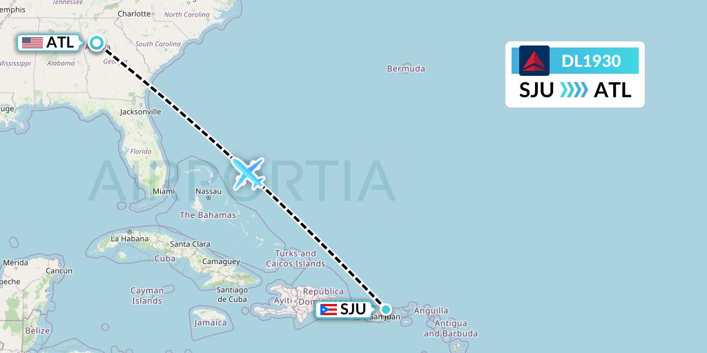 DL1930 Delta Air Lines Flight Map: San Juan to Atlanta