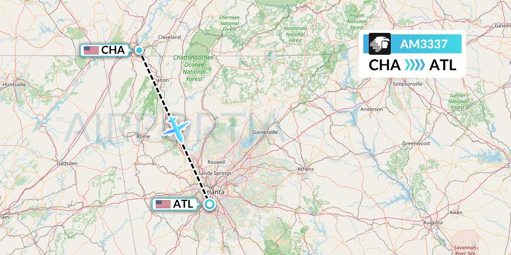 AM3337 Aeromexico Flight Map: Chattanooga to Atlanta