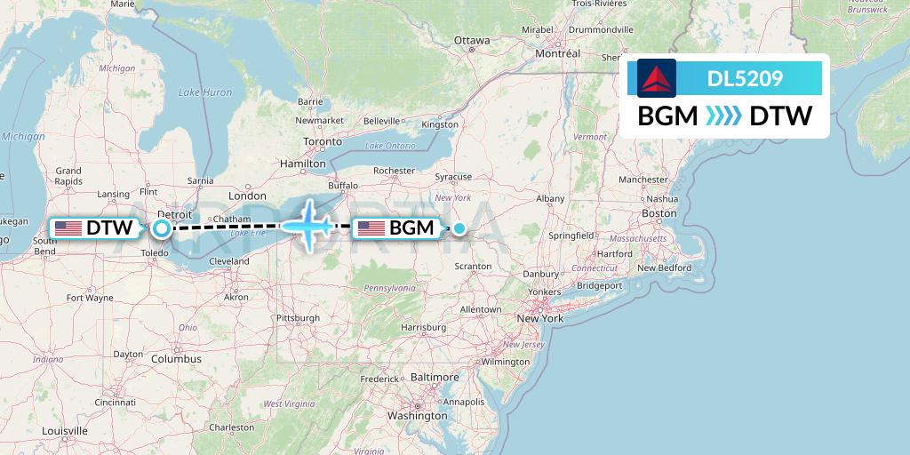 DL5209 Delta Air Lines Flight Map: Binghamton to Detroit