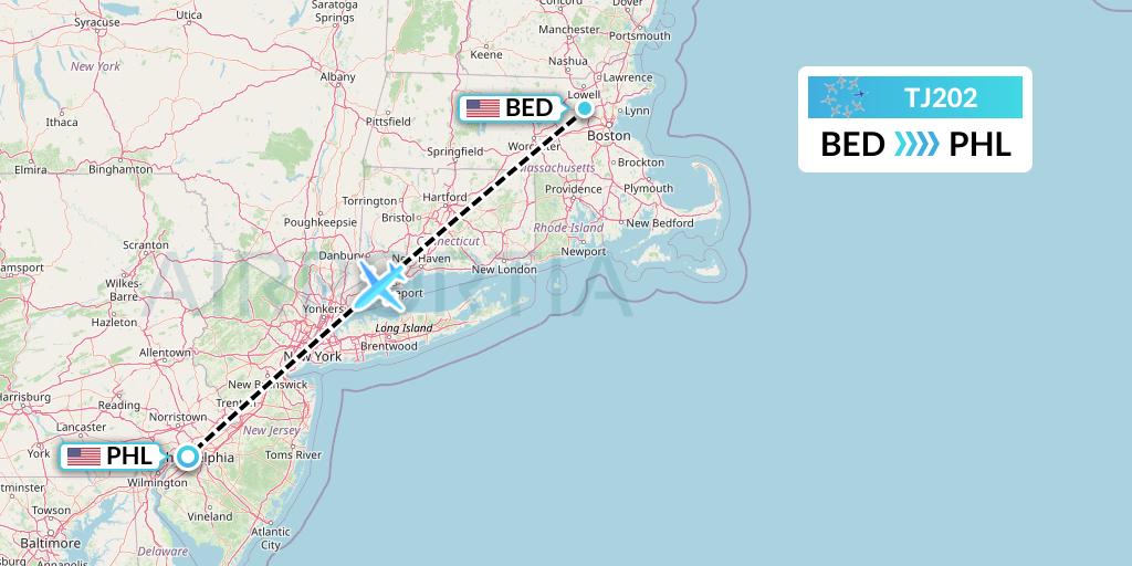 TJ202 Tradewind Aviation Flight Map: Bedford to Philadelphia