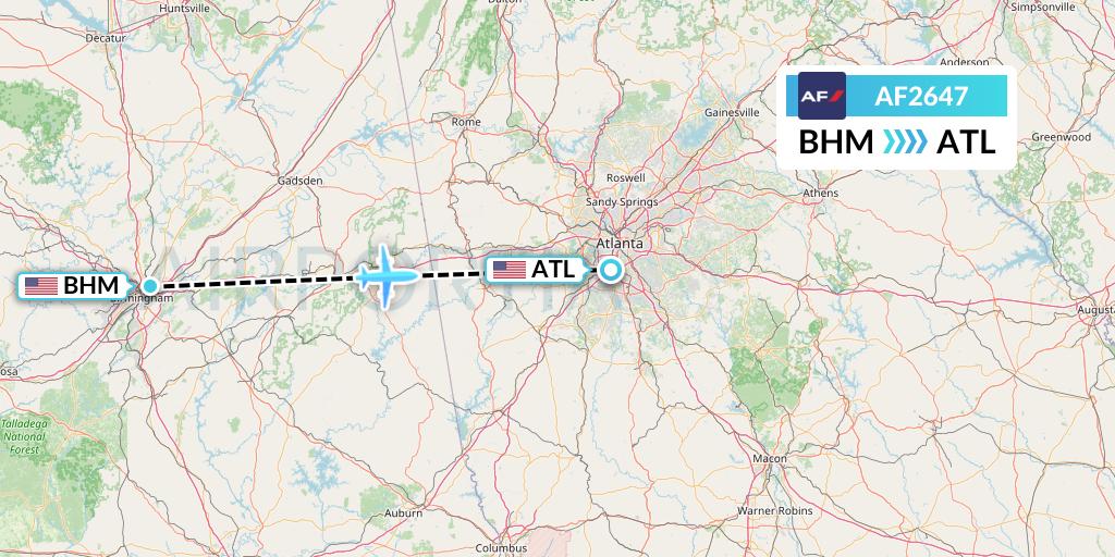 AF2647 Air France Flight Map: Birmingham to Atlanta