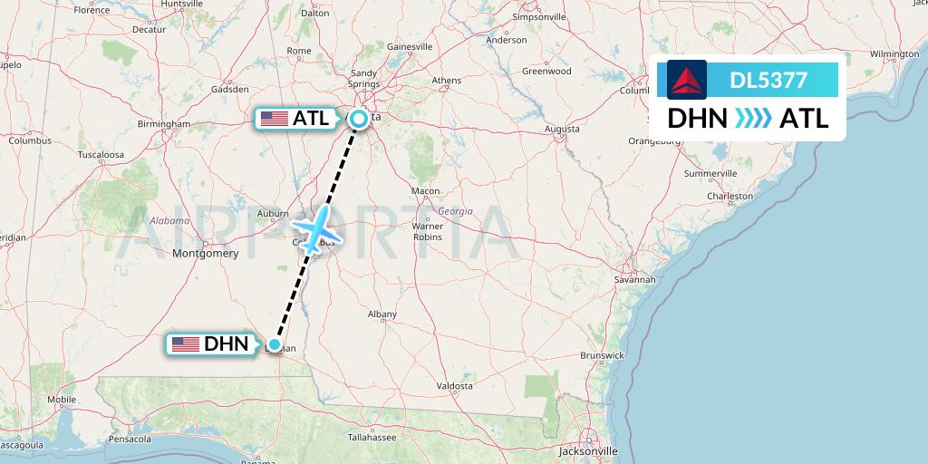 DL5377 Delta Air Lines Flight Map: Dothan to Atlanta