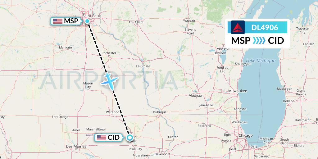 DL4906 Delta Air Lines Flight Map: Minneapolis to Cedar Rapids