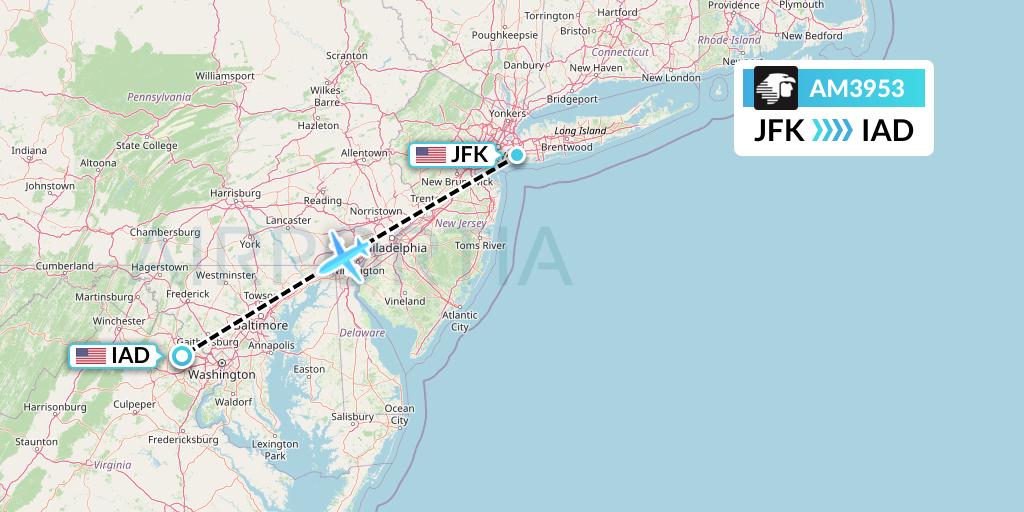 AM3953 Aeromexico Flight Map: New York to Washington