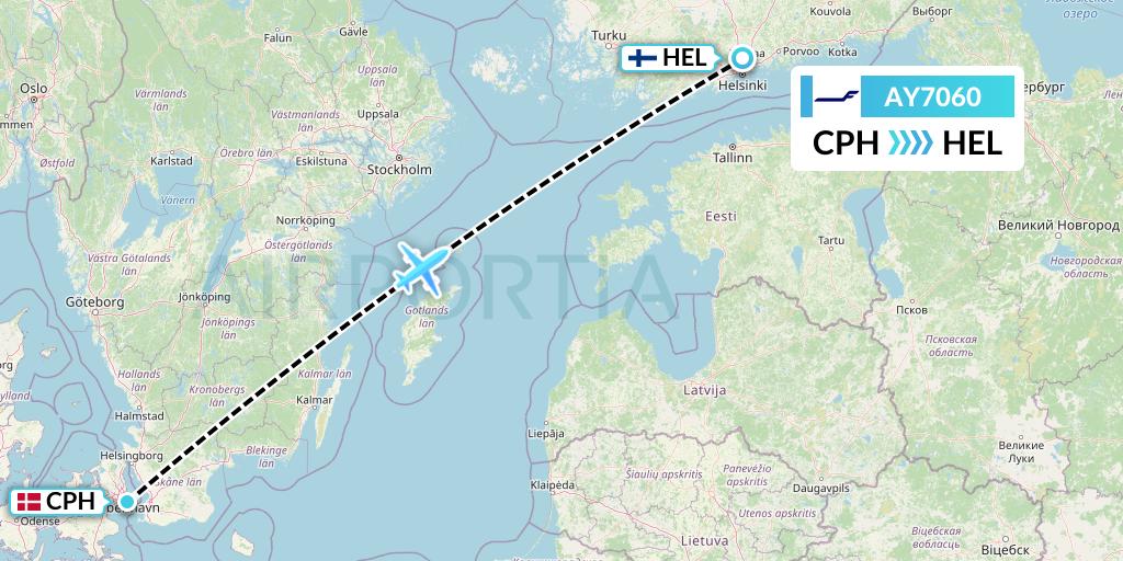 AY7060 Finnair Flight Map: Copenhagen to Helsinki