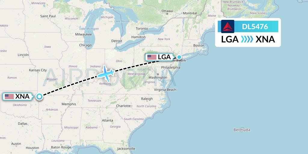 DL5476 Delta Air Lines Flight Map: New York to Bentonville