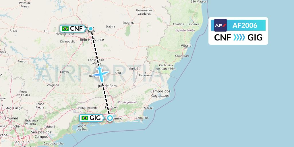 AF2006 Air France Flight Map: Belo Horizonte to Rio de Janeiro