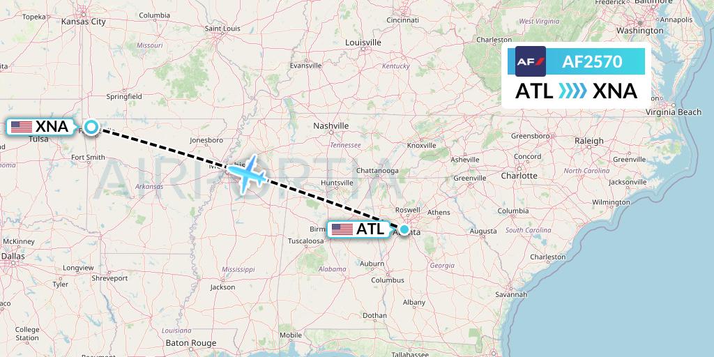 AF2570 Air France Flight Map: Atlanta to Bentonville