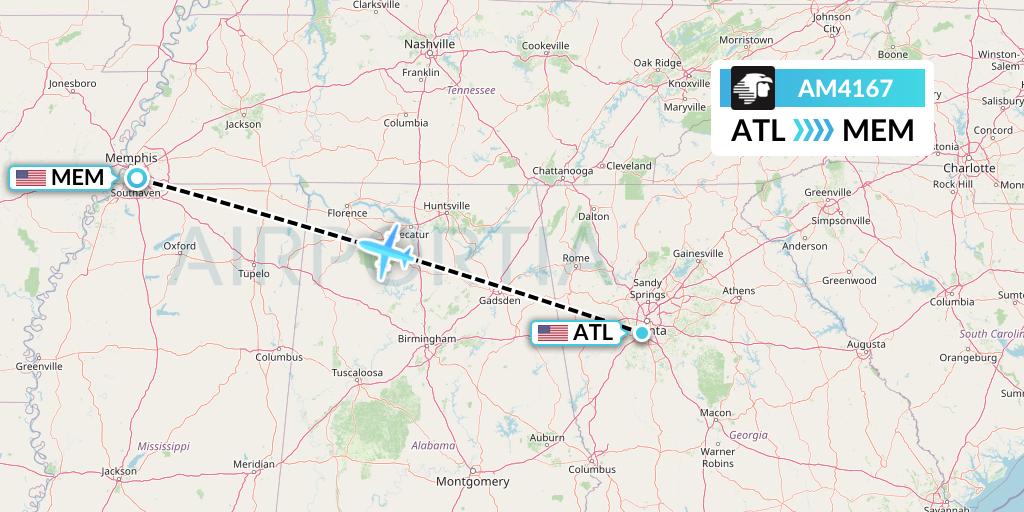 AM4167 Aeromexico Flight Map: Atlanta to Memphis