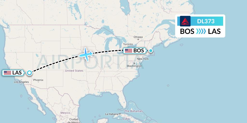 DL373 Delta Air Lines Flight Map: Boston to Las Vegas