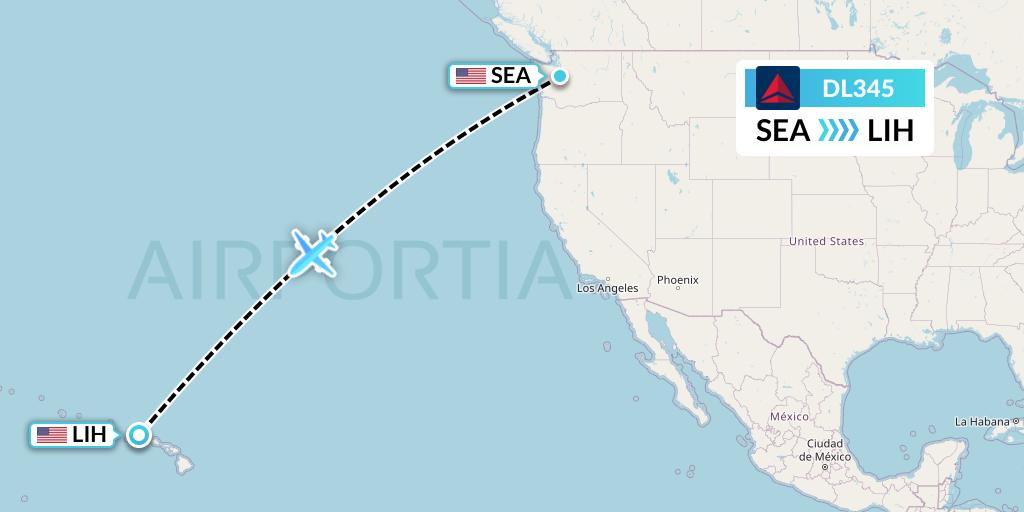 DL345 Delta Air Lines Flight Map: Seattle to Lihue