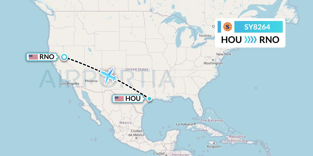 SY8264 Sun Country Airlines Flight Map: Houston to Reno