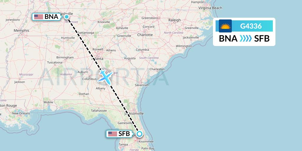 G4336 Allegiant Air Flight Map: Nashville to Orlando