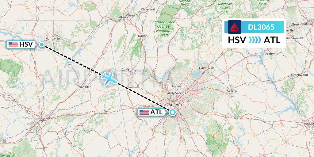 DL3065 Delta Air Lines Flight Map: Huntsville to Atlanta